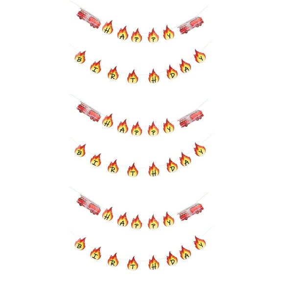Masteelf 3 Sets Fire Truck Banners HAPPY BIRTHDAY Buntings Banners (Red)