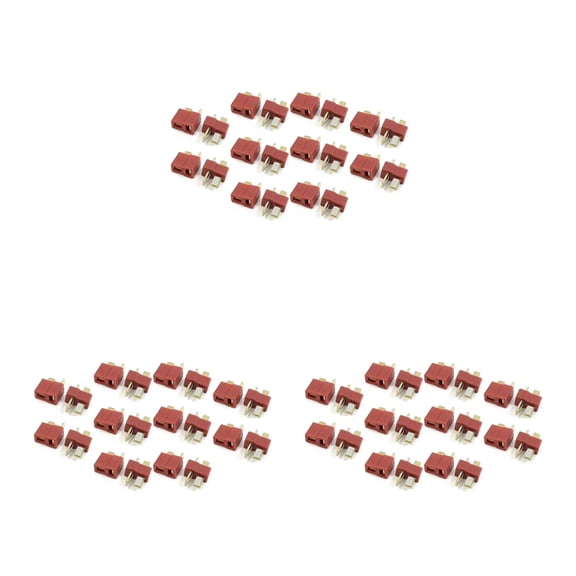 Masteelf 30 Pairs of Gold-plated T Plug Connectors Male & Female Style for RC Lipo Battery Helicopter Car (Red)