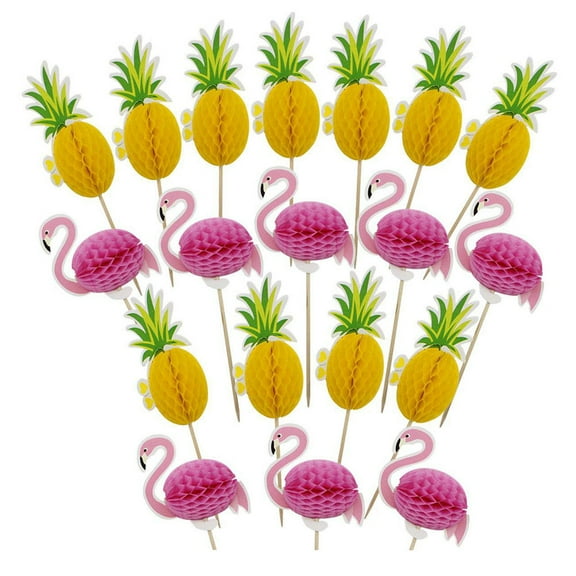 Masteelf 38-Piece Flamingo and Pineapple Insert Cards Set for Baking, Party Decorations, and Craft Toppers