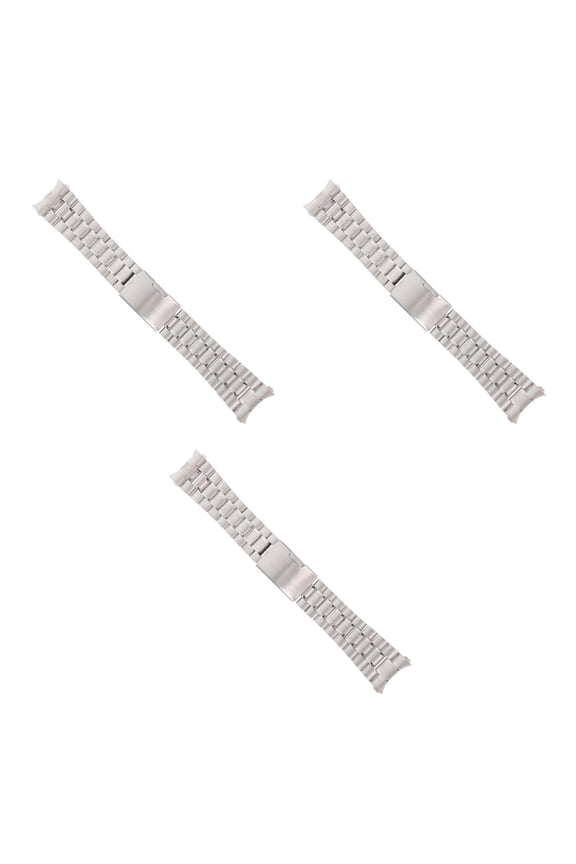 3pcs 24mm Stainless Steel Bracelet Watch Band Strap Curved End Solid Links (Silver)