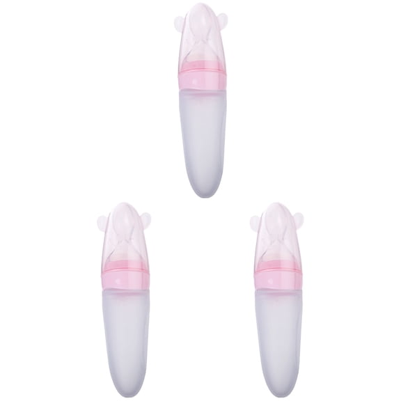 Masteelf 3pcs Baby Squeezing Feeding Bottles Rice Paste Bottles Silicone Feeder Food Supplement Feeder Pink