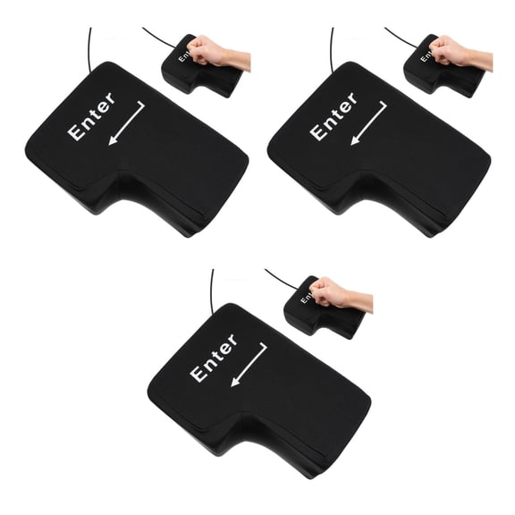 Masteelf 3pcs Big Enter Key Throw Pillow with USB Office Stress Relief Tool Noon Break Nap Desktop Pillows Vent Toy (Black)