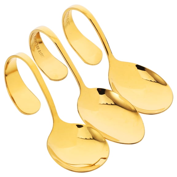 Masteelf 3pcs Curved Handle Spoon Metal Tasting Spoons Stainless Steel Sushi Serving Spoons For Seafood Salad And Appetizers Kitchen Utensil