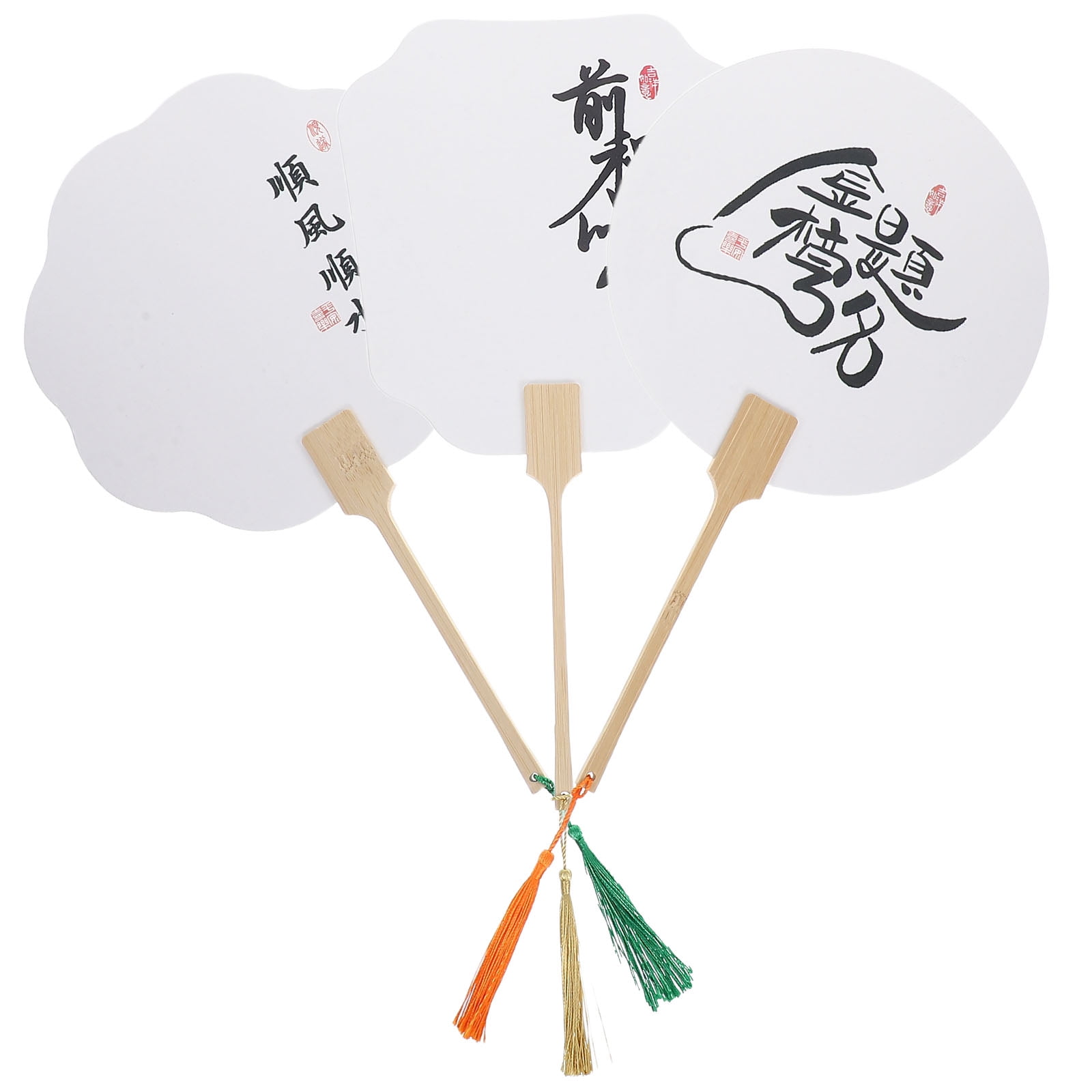 Masteelf 3pcs DIY Chinese Hand Fan Kit Ancient Style Round Paper ...