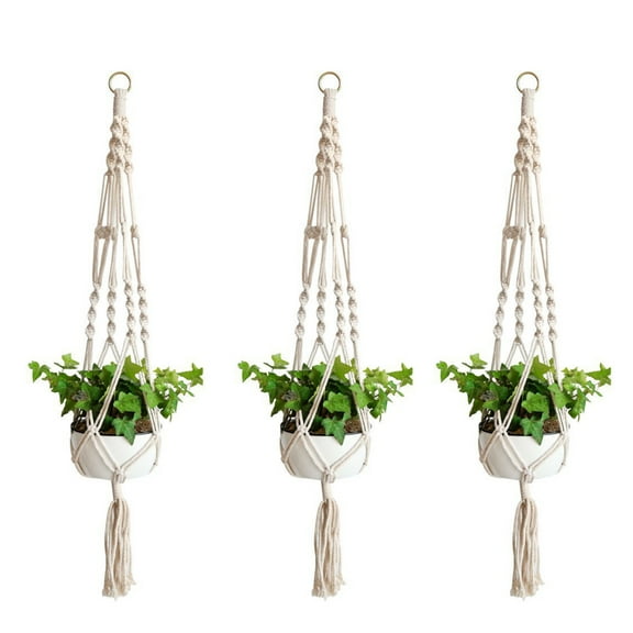 Masteelf 3pcs Hanging Flower Pot Rope Cotton Knitting Planter Basket Net Hanger Balcony Garden Flower Holder String Rope Hanger for Home Size