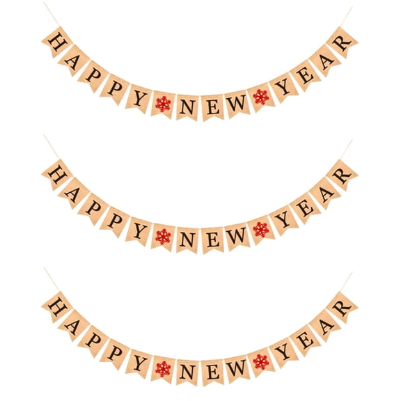 Masteelf 3-Piece Happy New Year Pennant Banner Set with Hanging String, Cloth Party Decorations for Christmas and Holiday Celebrations