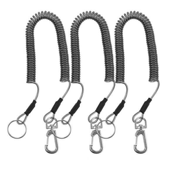 Masteelf 3pcs Heavy Duty Fishing Lanyard Retractable Tool Lanyard Steel Wire Coiled Lanyard Kayak Fishing Accessories Fly Fishing Tools Fishing Gear Lanyard Tether Accessories Black