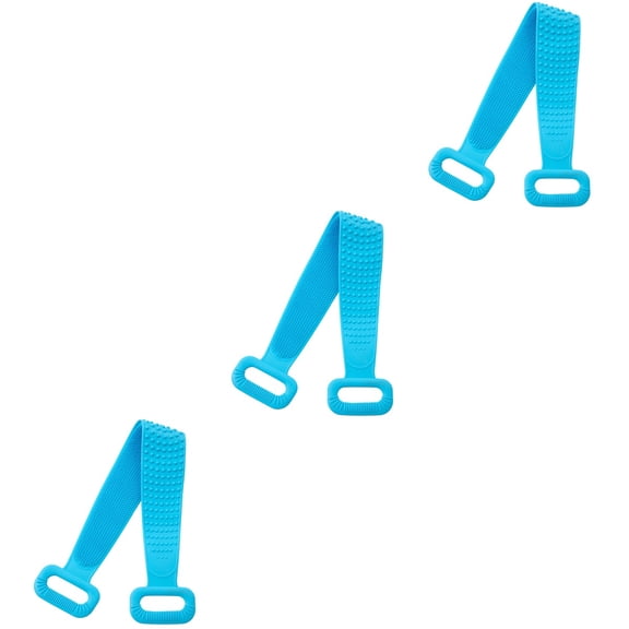 Masteelf 3pcs Long Silicone Bath Towel Shower Towel Exfoliating Strap Bathing Massage Brush for Bathroom (76cm, Blue)