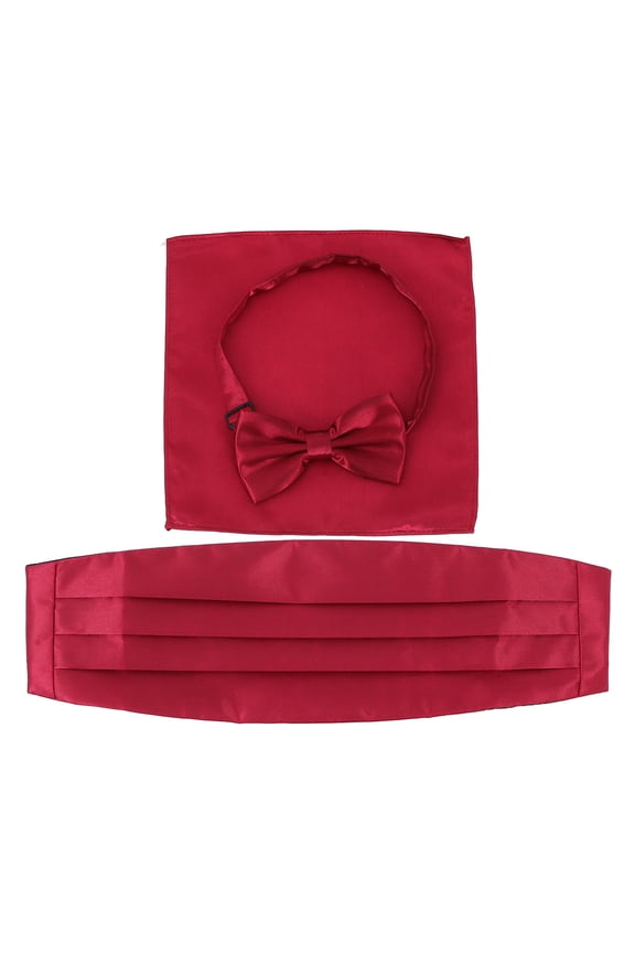 3pcs Men Cummerbund Bow Tie Set With Pocket Square Holder Pre-Tied Bow Ties For Men Tuxedo Suit Set Wedding Suit Accessories