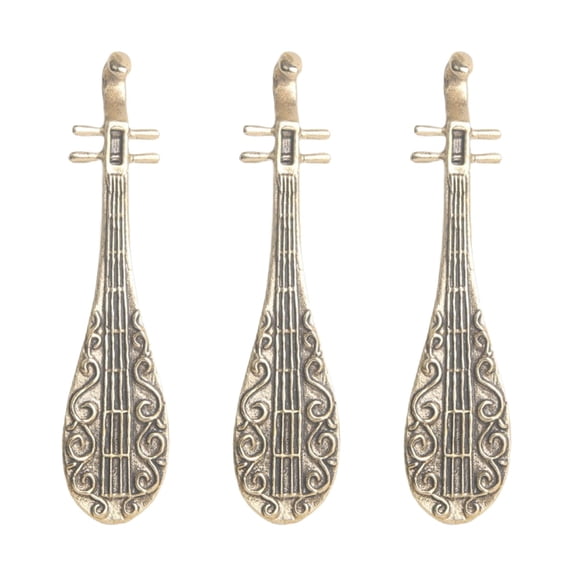 Masteelf 3-Piece Mini Brass Pipa Lute Model Set, Small Musical Instrument Decor, Collectible Display Items for Home or Office