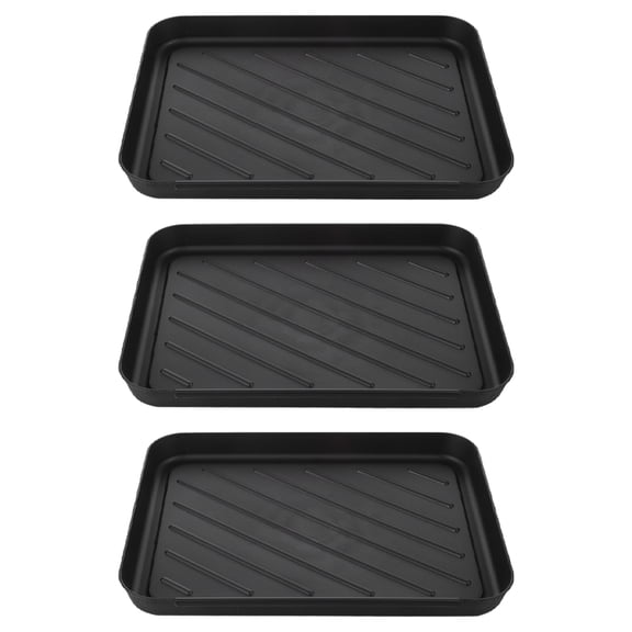 Set of 3 Black Multi-Functional Plastic Insole Storage Trays with Sturdy, Non-Slip Design for Organized Use
