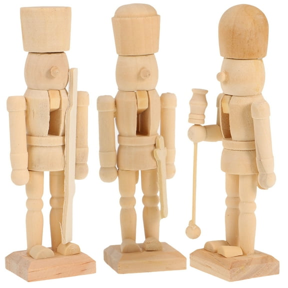 Masteelf 3pcs Nutcracker Decoration Xmas Unpainted Blank Christmas Soldier Desk Top Decor Wooden Wood Crafts