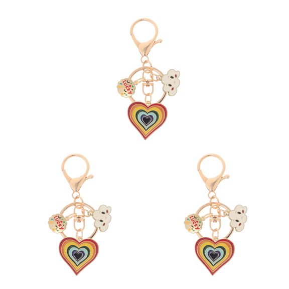 Masteelf 3pcs Rainbow Heart Shaped Keychain Decorative Keychain Bag Hanging Keychain Decorative Keychain Pendant Bag Hanging Pendant Cute Keychain