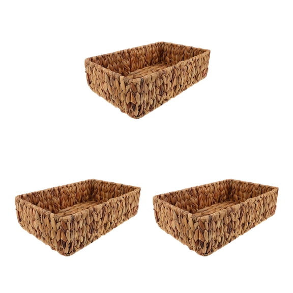 Masteelf 3pcs Rectangular Wicker Basket Handwoven Fruit Storage Basket Small Decorative Basket Woven Sundries Organizer Tabletop Storage Container Bins For Home Kitchen Bathroom Bar