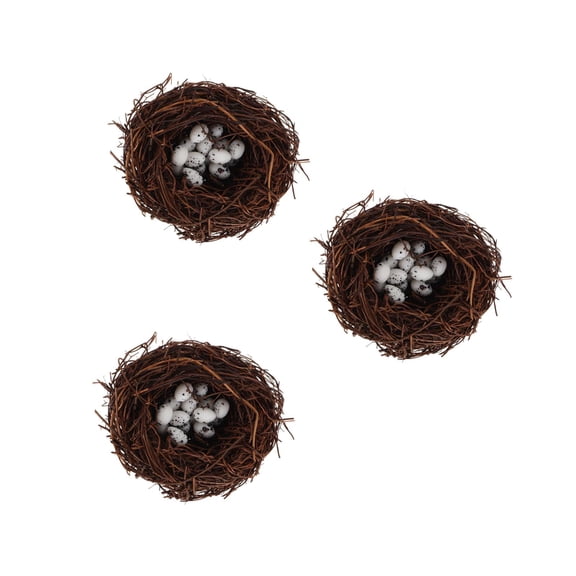 Masteelf 3pcs Simulation Mini Bird Nest with Eggs Set Artificial Rattan Birds Nest for Garden Yard Home Party and Christmas Tree Decoration