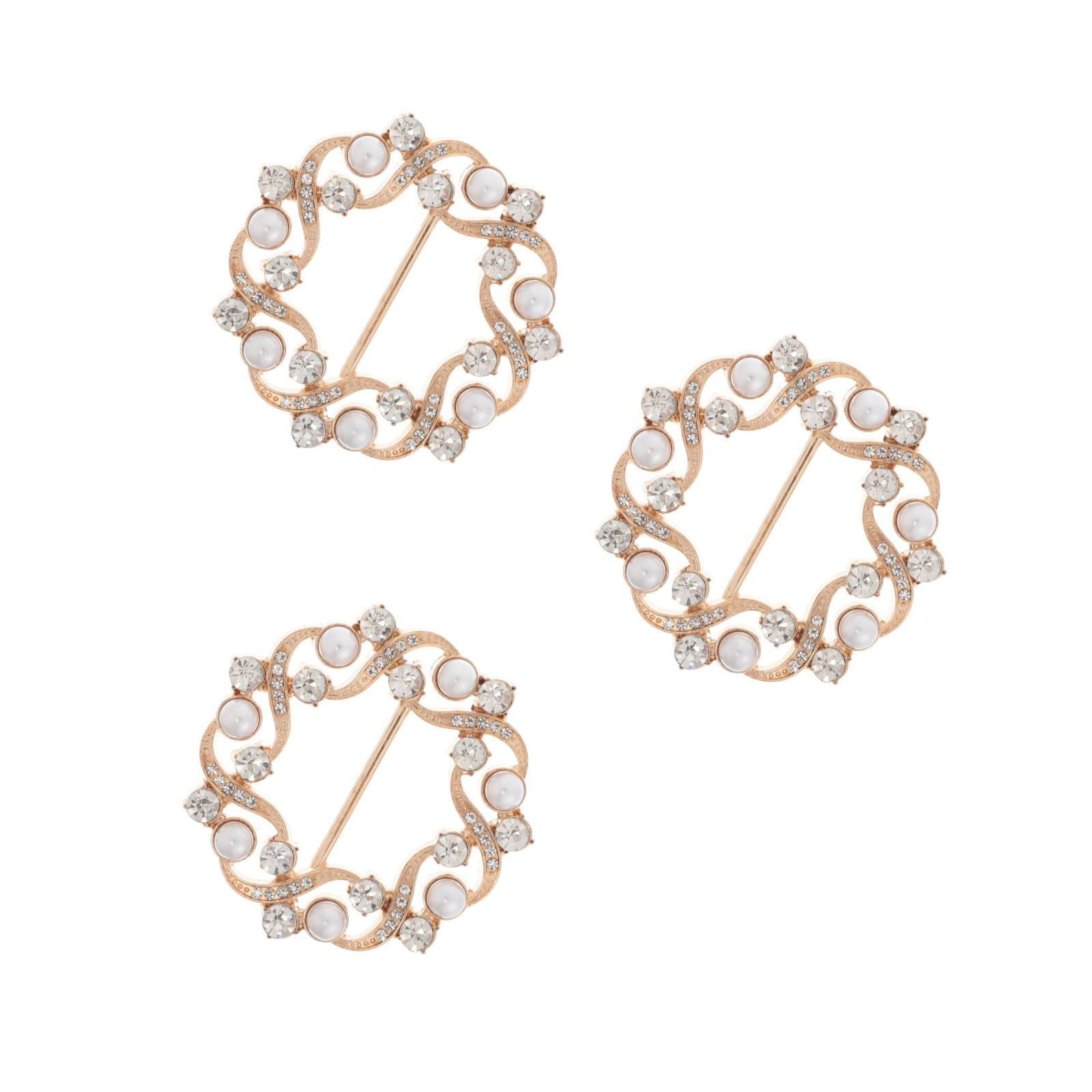 Masteelf 3pcs Sparkly Rhinestone Crystal Heart And Circle Brooch Pin Scarf Ring Clip T-Shirt Ties Clips Clothes Corner Knotted Button For Women Metal Round Circle Shirt Clip Buckle