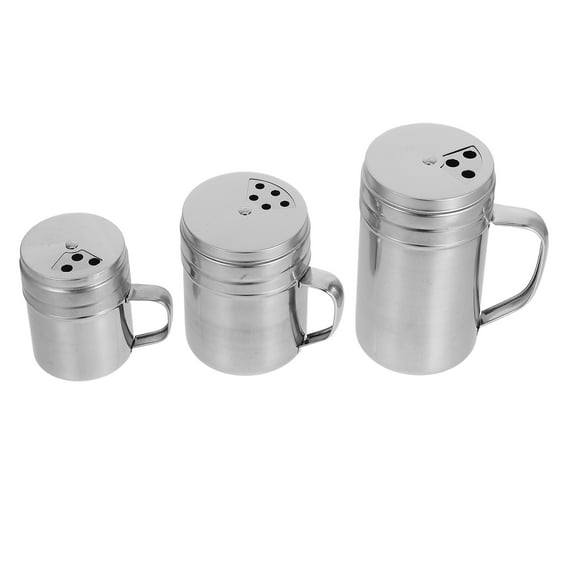 Masteelf 3pcs Stainless Steel Seasoning Shaker Set With Handle And Rotating Lids Seasoning Box Ground Pepper Container Metal Salt Shaker