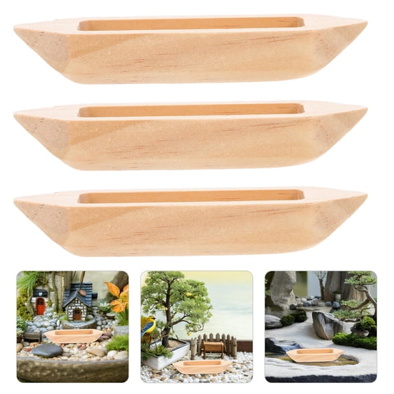 Masteelf 3-Piece Miniature Wooden Boat Model Set, Decorative Canoe Figurines for Home, Office Desk, Bookshelf Display, Small Toy Boats