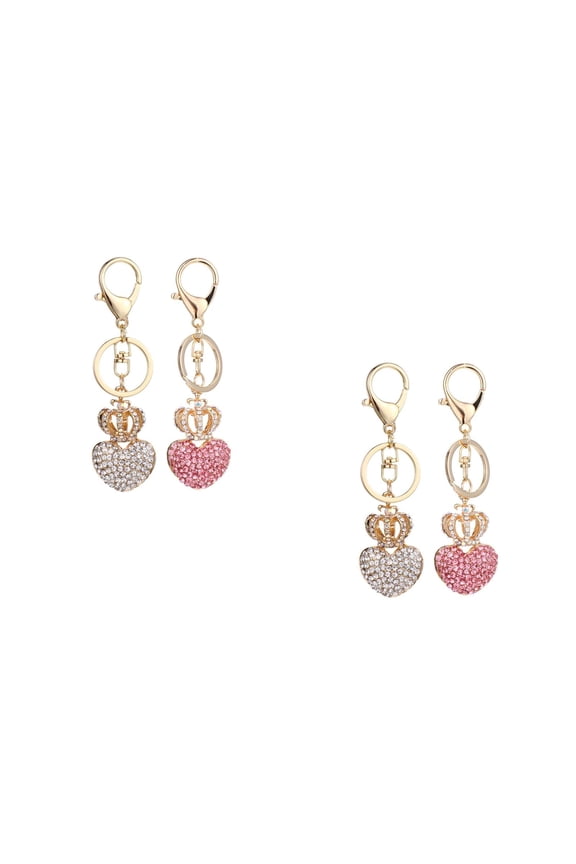 4 PCS Rhinestone Heart Keychain Women Heart Crown Fashion Keychain Cute Shiny Rhinestone Women Pendant Key Ring For Purse Handbags