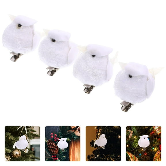 Masteelf 4 Pcs Artificial Fake Birds Small Cardinal Christmas Ornaments White