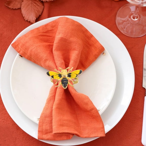 Masteelf 4 Pcs Bee Napkin Rings Metal Napkin Holder Honeybee Napkin Buckles Table Place Setting Easter Party Wedding Dining Decor Accessories