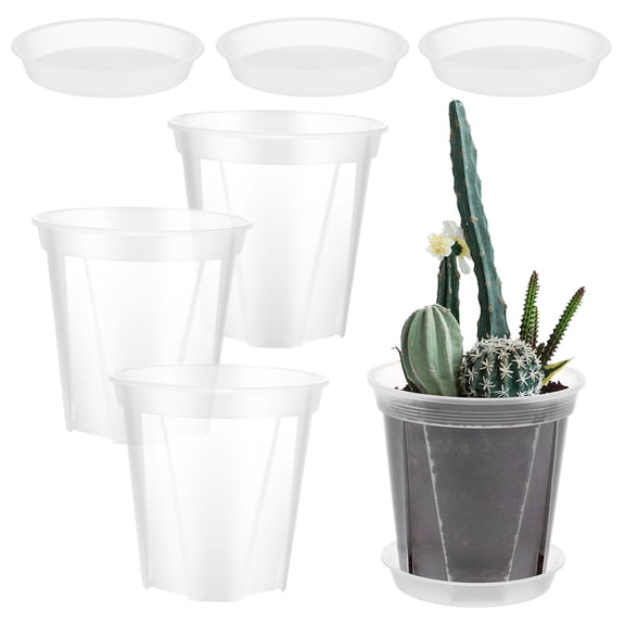 Masteelf 4-Pack Clear Nursery Pots with Drainage Holes, Large Size for Phalaenopsis Orchids and Flower Plants