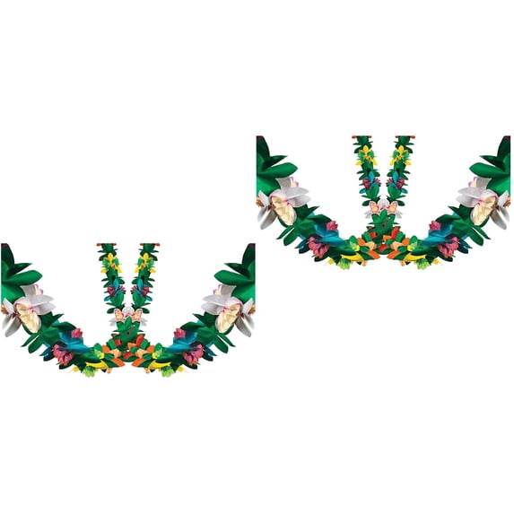 Masteelf 4 Pcs Creative Colorful Paper Flowers Birthday Flag Hawaiian Party Paper Garland Banner Hanging Decoration