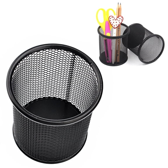 Masteelf 4 Pcs Round Pen Container Wire Mesh Pencil Cup Office Black