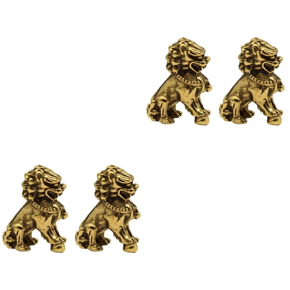 Masteelf 4 Pcs Feng Shui Lion Statue Decor Brass Lion Decoration Lion Tabletop Adornment