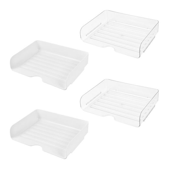 Masteelf 4Pcs Clear Stackable Desk Organizer Plastic Letter Trays Rectangular Paper Holder for Office Desktop White