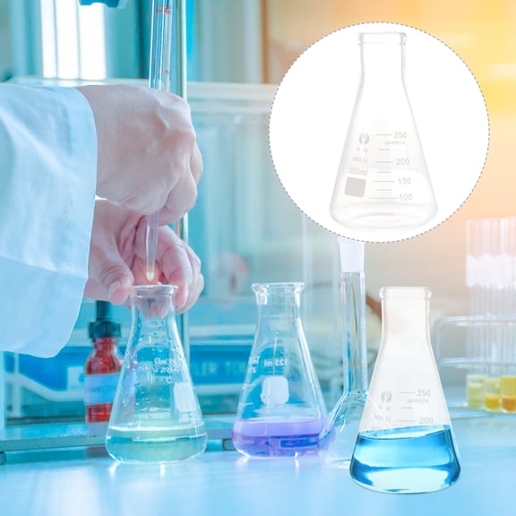 IDEANATEGRATE Laboratory Glass Bottles Erlenmeyer Flask Transparent Borosilicate Glass 4Pcs