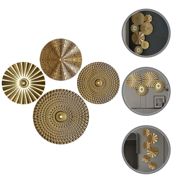 SWETRACE 4Pcs Golden Iron Circle Pendant Sunburst Wall Art Metal Hanging Decoration for Home and Garden