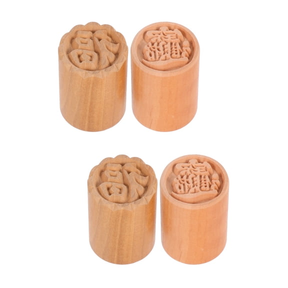 Masteelf 4 Pcs Pastry DIY Pattern Maker Wooden Cookie Stamp Manual Moon Cake Press