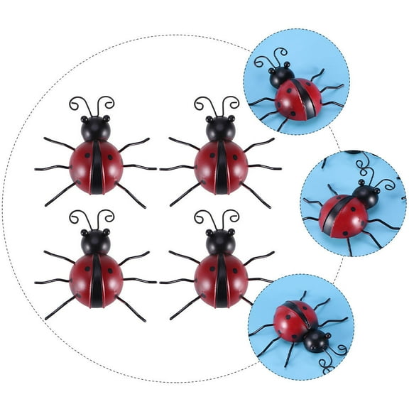 Masteelf 4 Pcs Red Metal Ladybug Wall Art Decor Iron Decoration for and Use