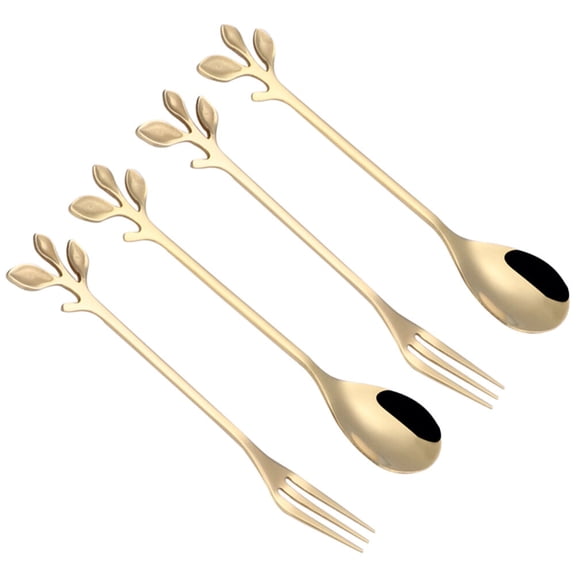 Masteelf  4 Pcs Stainless Steel Spoon Grapefruit Forks Cream Gold Spoons Golden