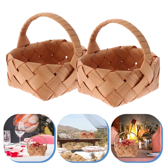 Masteelf 4 Piece Brown Bamboo Miniature Hanging Baskets Wedding Decor Handheld Storage Baskets