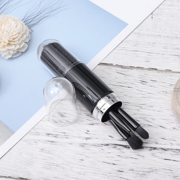 Masteelf 4-in-1 Retractable Double Cosmetic Set with Holder and Lid, Portable Multifunctional Makeup Tools for Travel and Home, Black