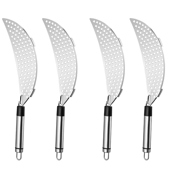 Masteelf 4 pcs Pot Strainer Stainless Steel Crescent Strainer with Handle Kitchen Strainer