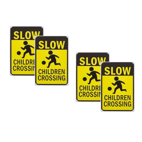 Masteelf 4 pcs Street Safety Signs Children Crossing Sign Slow Down iron Warning Signs Prevent Accidents Caution Signs for Neighborhoods and Public Areas