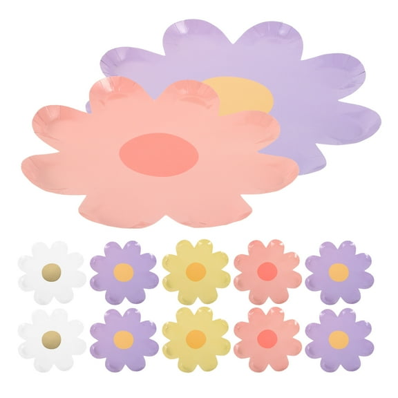 Masteelf 40pcs Flower Shaped Paper Plates Decorative Tray Flower Shape Daisy Paper Plates For Spring Party Birthday Party Boho Style Paper Flower Party Plates