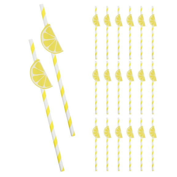 Masteelf 40pcs Summer Party Lemon Paper Straws Beverage Straws Paper Drinking Straws Party Drink Straws Bulk Beverage Straws For Cocktails Milkshakes