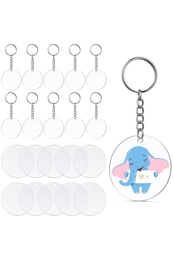48 Pcs Round Keychain Blanks Key with Chains for Crafting and Custom Keychains