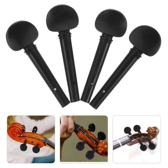 Masteelf 4PCS Fiddle Tuner Pegs Ebony Violin Tuning Pegs 4/4 Size Fine Tuners Fiddle String Adjuster Wooden Violin Replacement Parts