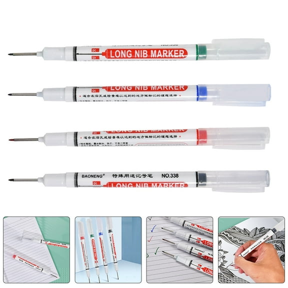 Masteelf 4PCS Markers Long Marker Deep Hole Marker Carpenter Ink Marker Reach Permanent Markers Pens for Carpenters Builders Construction