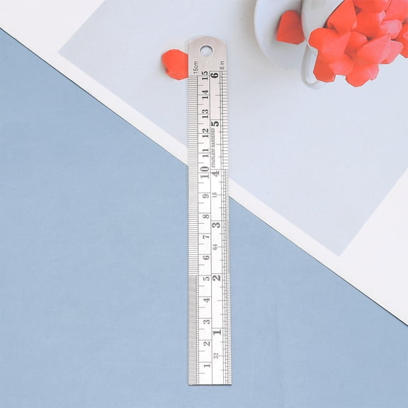 Masteelf 4Pcs Double Scale Stainless Steel Straight Ruler Britain Standard Ruler for Student Silver15cm