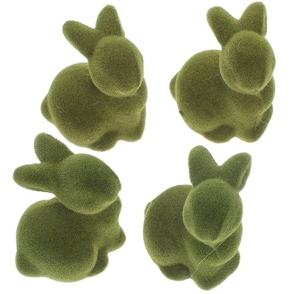 Masteelf 4pcs Easter Party Decoration Flocked Bunny Statues Mini Rabbit Figurines Miniature Rabbit Ornaments Mini Garden Landscaping Decoration