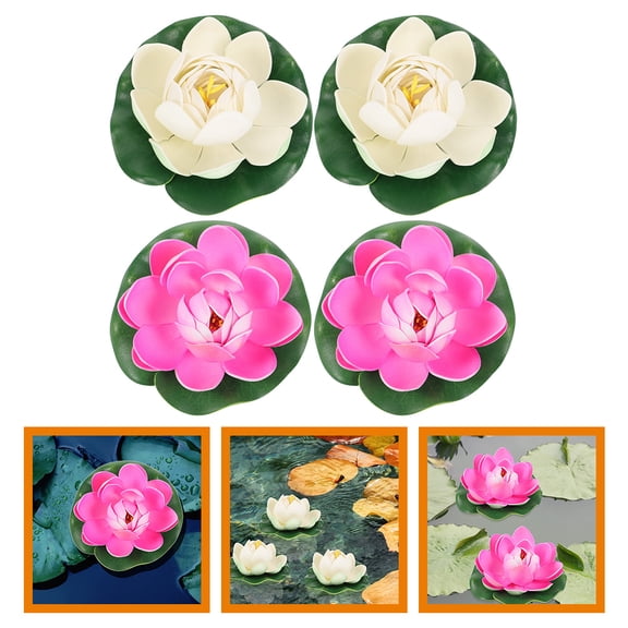 Masteelf 4pcs Realistic Floating Flower Decor Set, Artificial Simulated Flowers for Home and Garden Decoration