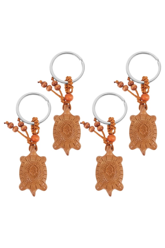 4pcs Hand-Carved Tortoise Keychain Wood Keyring Adorable Animal Keychain Bag Pendant Decorative Keychain Travel Turtle Accessory