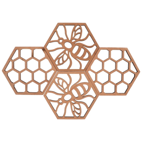 Masteelf 4pcs Honeycomb Shaped Wooden Coasters And Hanging Ornaments Handcrafted Beehive Decor For Bee Party Supplies Home Decoration