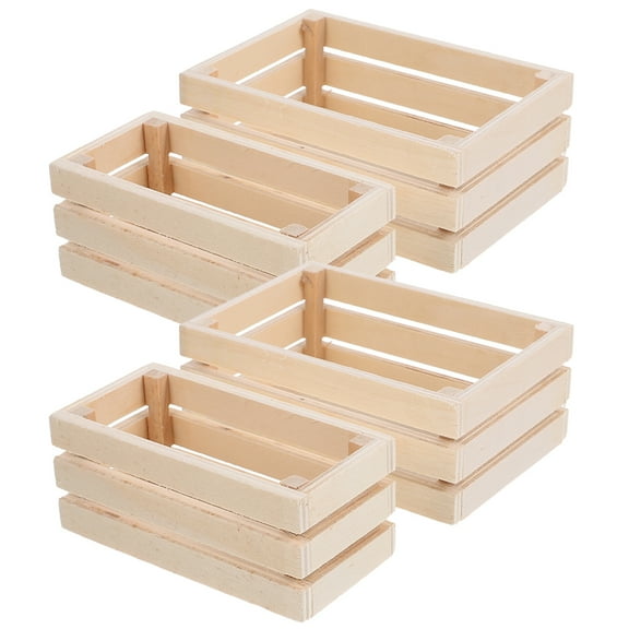 Masteelf 4pcs Mini House Crates for Decor Craft Projects Rustic Khaki Wood Storage Boxes Small Size